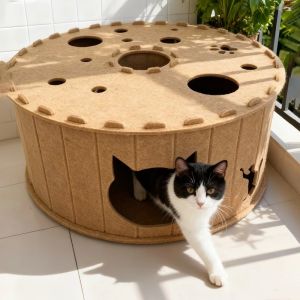 OUTOPEN Non-Shedding Cat Tunnel House Wear-Resistant Breathable Cat Hiding Nest Interactive Toy Multi-Hole Scratching Board for Cats Kittens