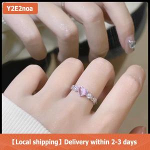 【Local shipping】 Silver Color Ring Pink Heart Opal Creative Finger Ring Vintage Aesthetic Cute Punk Rings For Women Charm Jewelry Accessories