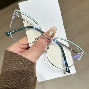 EO4MD Metal Frame Anti-blue Light Glasses Transparent Rhinestone Studded Computer Eyewear Vintage Anti Radiation Square Frame Myopia Glasses Women/Men