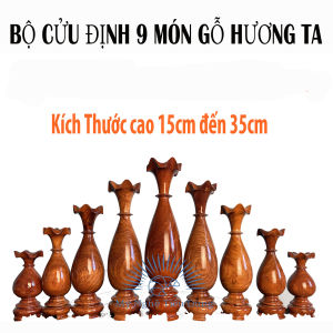 Bộ cửu đỉnh gỗ hương  nguyên khối-Lục bình tiện tròn phong thủy