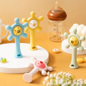 LUXERY Silicone Kids Teether Toy Infant Grab Shake Developmental Teething Ring Sensory Toys Wheels Shape Toddlers Teething Chewing Toy Baby Accessories