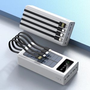 150000 mAh Solar Power Bank with Solar Charging PD20W Fast Charge 4 Built-in Cables LED Light Travel Friendly Multi Protection System Digital Display