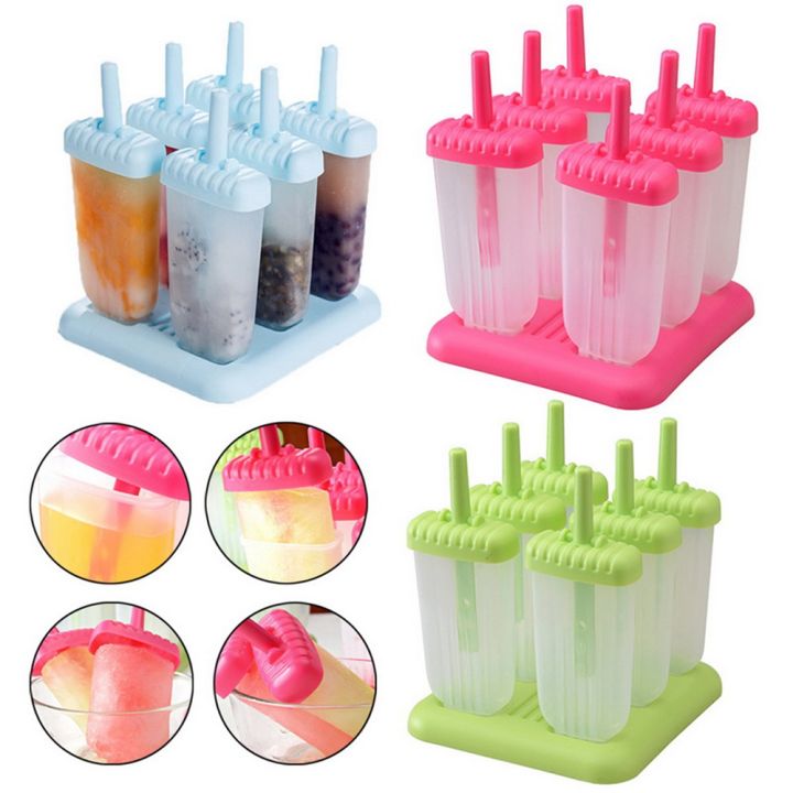 TGRADU 6Cells with Popsicle Stick Purees Reusable Kitchen Tools Ice Pop ...