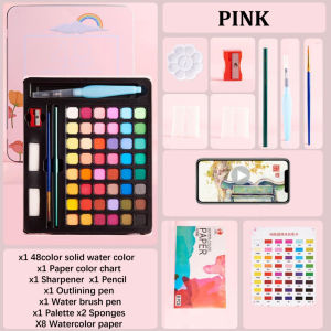 🇲🇾 Ready Stock 48 Colors Watercolor Paint Set Box Water Color Brush Painting Art Supplies Solid Paint Set for Child 固体水彩