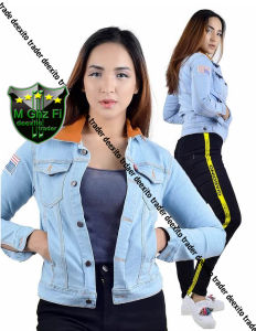 AWAS Jaket Dilan Crop Wanita Denim Jeans Biogarmen Bioblitz Biowash Hitam Bendera Cewe