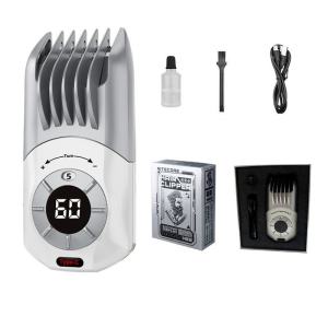 Electric hair clipper with 5-level adjustment sharp stainless steel blade easy operation R-shaped design dual protective head USB charging for men.