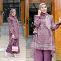 New One Set Tunik Naeva Baju Setelan Wanita Atasan Tunik Brokat Celana Kulot Polos Kekinian. 