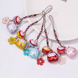 UTOPUS Thiết Kế Hoa Anh Đào Móc khóa Maneki Neko Hình Dạng Biểu Tượng May Mắn Chất lượng cao Trang trí túi hoa anh đào Dễ thương Trang trí túi xách Dây đeo điện thoại kiêm móc khóa Dành cho trẻ em