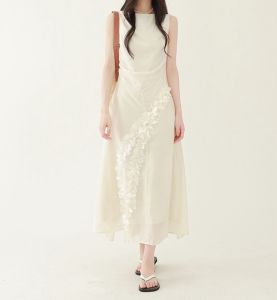 2026 New Summer Women French Stylish 3D Petals High Waist A-line Sleeveless Long Dress