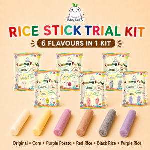 Baby Leafy Yummy Puffs Rice Stick 5g 7m+ Trial Kit Set (No Sugar - Healthy Snack for Baby/ Toddler/ Child)