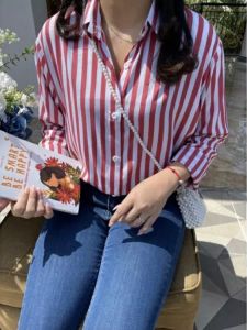 BLOUSE STRIPE SHIRT TOP 0VERSIZE / KEMEJA ATASAN SALUR LENGAN PANJANG