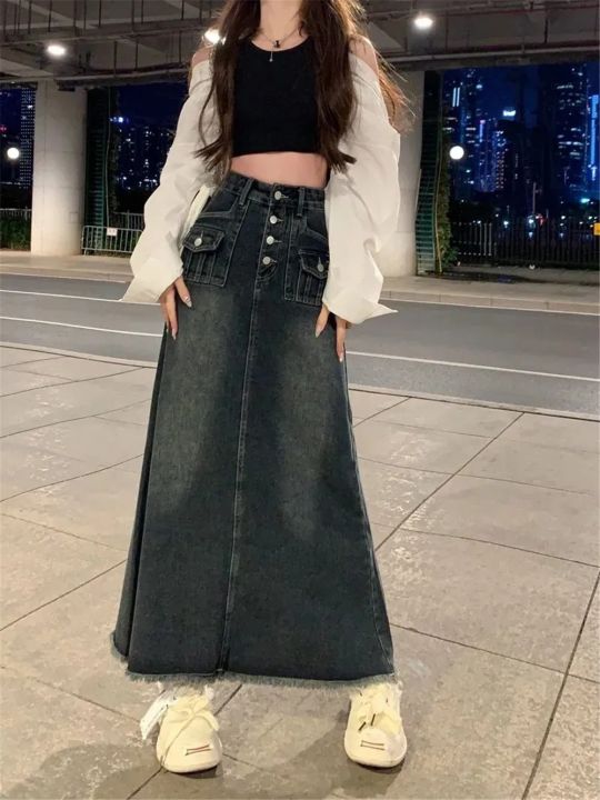 【BAON】Chad Tassel Denim Long Skirt Amazon.com: ChenKongHai Oversize Denim Skirt for Women Waist