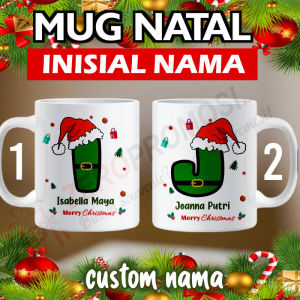 MUG NATAL INISIAL NAMA TOPI SANTA / MUG INISIAL NAMA CHRISTMAS
