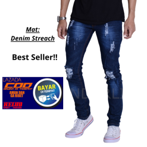 Celana Jeans Panjang Pria Sobek Strett Melar Terbaru