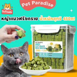 หญ้าแมวฟรีซดราย ขนมแมว 450 กรัมน้ำหนักสุทธิ ขนมหญ้าแมวบำรุงขน อกไก่ผสมต้นอ่อนข้าวสาลีฟรีซดราย