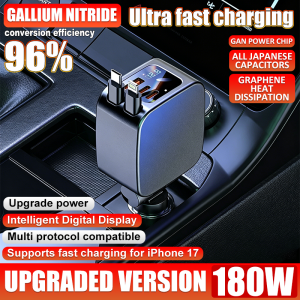 ⭐24 hours delivery⭐car charger fast charging Type-c/Lightning Dual Ports 12V-24V With Retractable Cable car adapter charger Multi-Port (1USB+3PD+1IPL)
