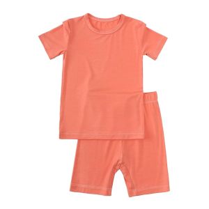 2026 Bamboo Fiber Toddler Kids Summer Outfits Clothes Solid Breathable Boys Girls Sleepwear Suit For Infant Loungwear Pyjamas2026