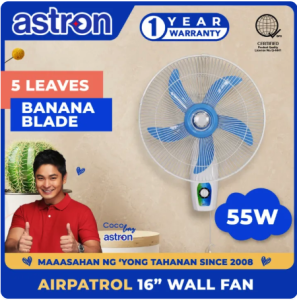 Astron AIRPATROL 16" Electric Wall Fan - Blue | 5 Leaves Banana Blade | 55W | Strong Airflow