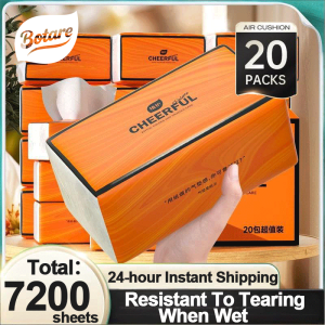 【7200 Sheets】Botare Facial Tissues Air-Cushion Soft Tissue Paper 20 Packs 4-Ply 90 Sheets 155x175mm Orange Joyful Color Tissue Healthy Wood Pulp Fluorescent Agent Free Fragrance-Free Skin-Friendly Gentle On Sensitive Skin Durable