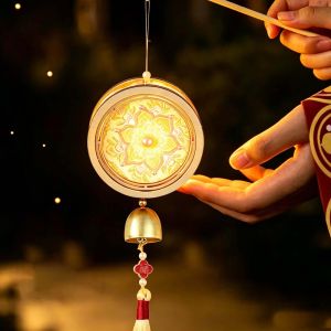 ZYJC Handmade Windchime Lantern DIY Glowing Traditional Mid Autumn Craft Chinese Bunny Light Creative Fabric Lamp Kit Kids Toy