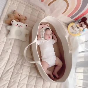 Sarran ตะกร้าเชือกถัก ผ้าฝ้าย ระบายอากาศ แบบพกพา พับได้ สําหรับเด็กทารกแรกเกิ♢X1105