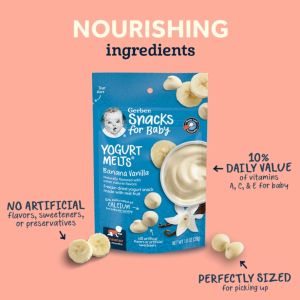 Gerber Yogurt Melts  Banana Vanilla  28g NATURALLY FLAVORED ขนมขบเคี้ยวสำหรับเด็ก รสโยเกิร์ต yogurt and fruit