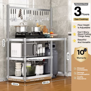 CompactSteel Stainless Steel Kitchen organizer Gas Stove Rack Table Station with Removeable Top for Kitchen Storage Shelf Heavy Duty Kitchen Organizer Stove Stand /Gas Rack / for Double Burner COD