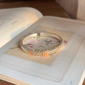Silver pear blossom and begonia enamel open bangle for women new fashionable and elegant bracelet with a light luxury and high-end feel