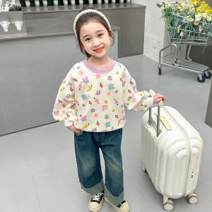 TUmama Cô gái dễ thương áo nỉ xuân thu với phim hoạt hình in thời trang tay Áo Dài Tops cho trẻ em mềm mại thoải mái mặc giản dị