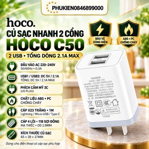 Củ sạc nhanh Hoco C39 2 cổng USB 2.4A có đồng hồ đo dòng điện tương thích nhiều thiết bị Iphone Samsung Huawei Oppo Xiaomi