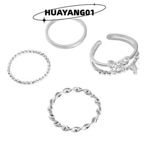 HUAYANG01 [HOT FASHION] 3Pcs 4Pcs Hip Hop Punk Open Adjustable Rings Set Womens Ring Butterfly Metal Finger Ring