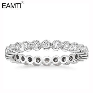 EAMTI 925 Sterling Silver Wedding Band Cubic Zirconia Half Eternity Stackable 2mm Engagement Ring Size 4-11
