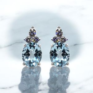 EMPRESS - Natural Sky Blue Topaz Gemstone Earrings in 925 Sterling Silver