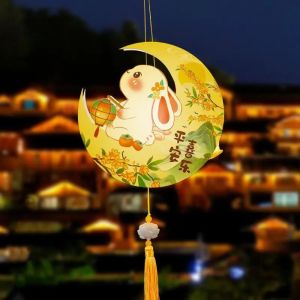 VINEY Moon Mid-Autumn Festival Lantern PVC Cartoon Rabbit Lanterns Portable Chinese Style Lantern DIY Material Package Mid-Autumn Festival