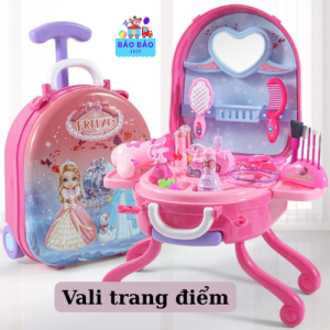 Đồ chơi trang điểm hình vali lắp ghép biến hình thành bàn trang điểm kèm theo đồ chơi phụ kiện trang điểm cho bé