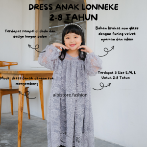 DRESS BRUKAT ANAK PESTA KONDANGAN LONNEKE DRESS BRUKAT NON GLITTER LENGAN PANJANG