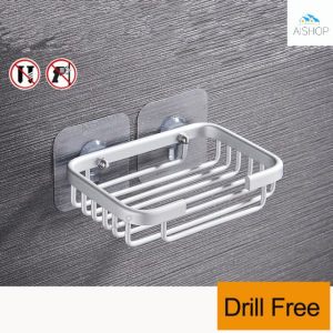 [SG Seller]Punch Free Soap Dish Holder Wall Mounted Storage Rack Toilet Soap Box Sponge Dish