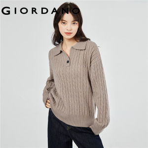 Giordano Women V-neck collar cable knit sweater Free Shipping 18353908