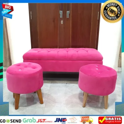 ( 1 SET ) SOFA BENCH MINIMALIS - 1 SOFA + 2 STOOL BULAT KANCING BERKUALITAS PREMIUM