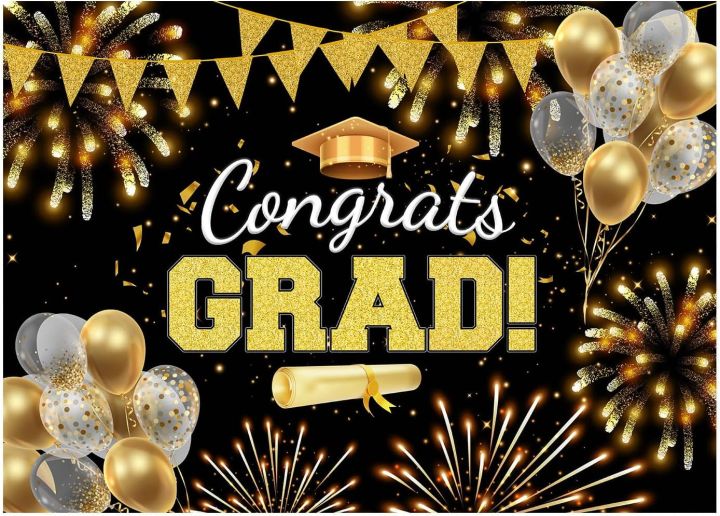 Black Gold Graduation Backdrop, Class of 2024 Backdrop Congrats ...