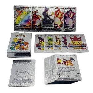 Kartu Koleksi Pokemon bahan Metal Pokemon Warna Gold/Silver/Black/Rainbow versi English