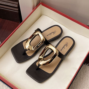 Free Shipping 2026 New Square-Toed Open-Toed Flip-Flops For Women Summer Outdoor Fashionable Versatile Sandals With Metal Buckle Unique Design