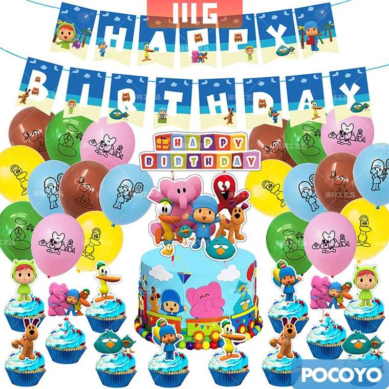 POCOYO theme birthday party balloon decoration banner cake toppers