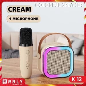 Mini Karaoke Set Speaker Bluetooth K12 LED Karaoke Super BASS Mic Microphone Wireless 1&2