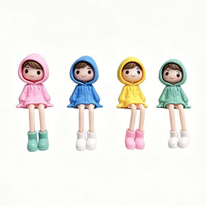 Áo mưa PVC cô gái hình dạng búp bê Kawaii Ngày mưa cô gái Tượng trang trí cho máy tính để bàn Xe cảnh quan vi mô cô gái món quà sinh nhật