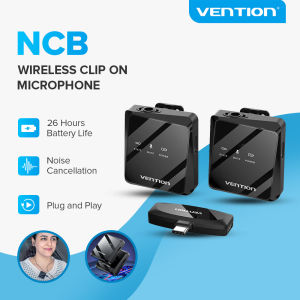Vention NCBB0 USB-C 2-Pack Wireless Lavalier Microphone Black Type USB-C Port Up to 50 Meters Stable 32kHz Rate Working Up To 26 Hours Microphone