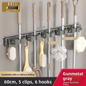 LIANG 5/6 móc Giá đỡ chổi lau gắn tường Vị trí 4/5 Tự dính Giá treo tiện ích Chống gỉ Chịu tải lớn Móc treo chổi nhà tắm Nhà để xe