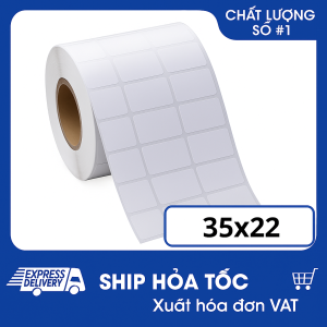 Giấy in mã vạch tem nhãn 35x22mm 3 hàng – Cuộn 50m – Decal thường