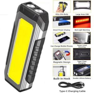 LIVELYN Đèn LED Đèn pin từ tính 4000mAh 2×18650 Đèn pin cắm trại Đa chế độ Ánh sáng mạnh Đèn làm việc COB Chiếu sáng ban đêm ngoài trời