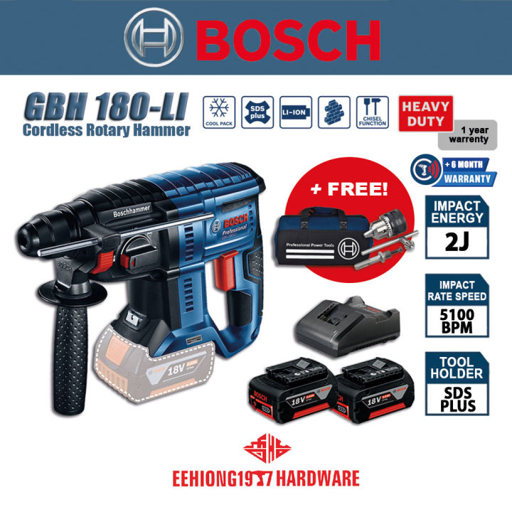 Bosch Gbh 180 Li 18v Cordless Rotary Hammer With Sds Plus Carbon